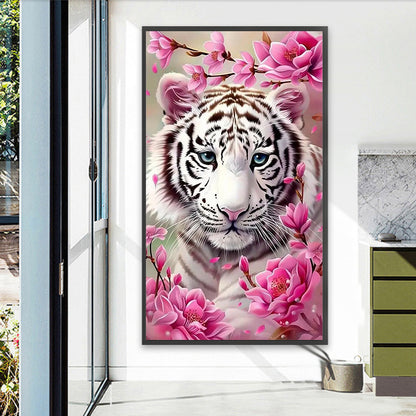 White Tiger And Flower - Full Round Drill Diamond Painting 40*70CM
