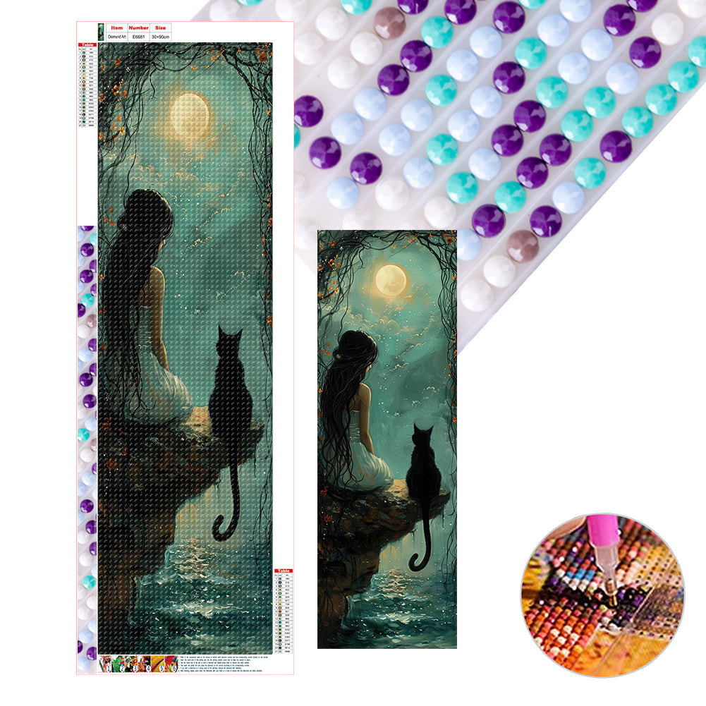 Girl And Cat - Full Round Drill Diamond Painting 30*90CM