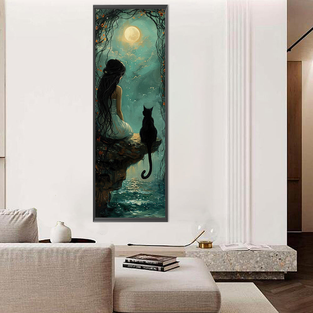 Girl And Cat - Full Round Drill Diamond Painting 30*90CM