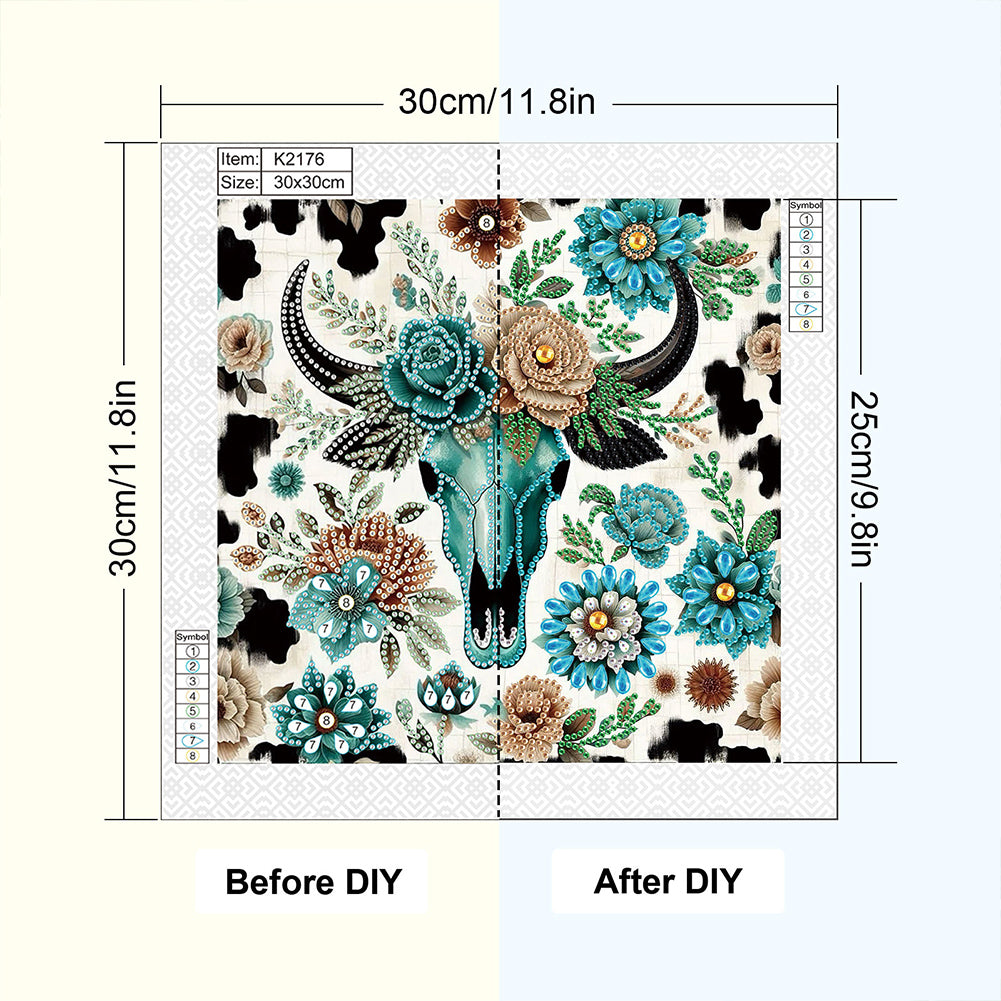 Indian Cow Skull - Special Shaped Drill Diamond Painting 30*30CM