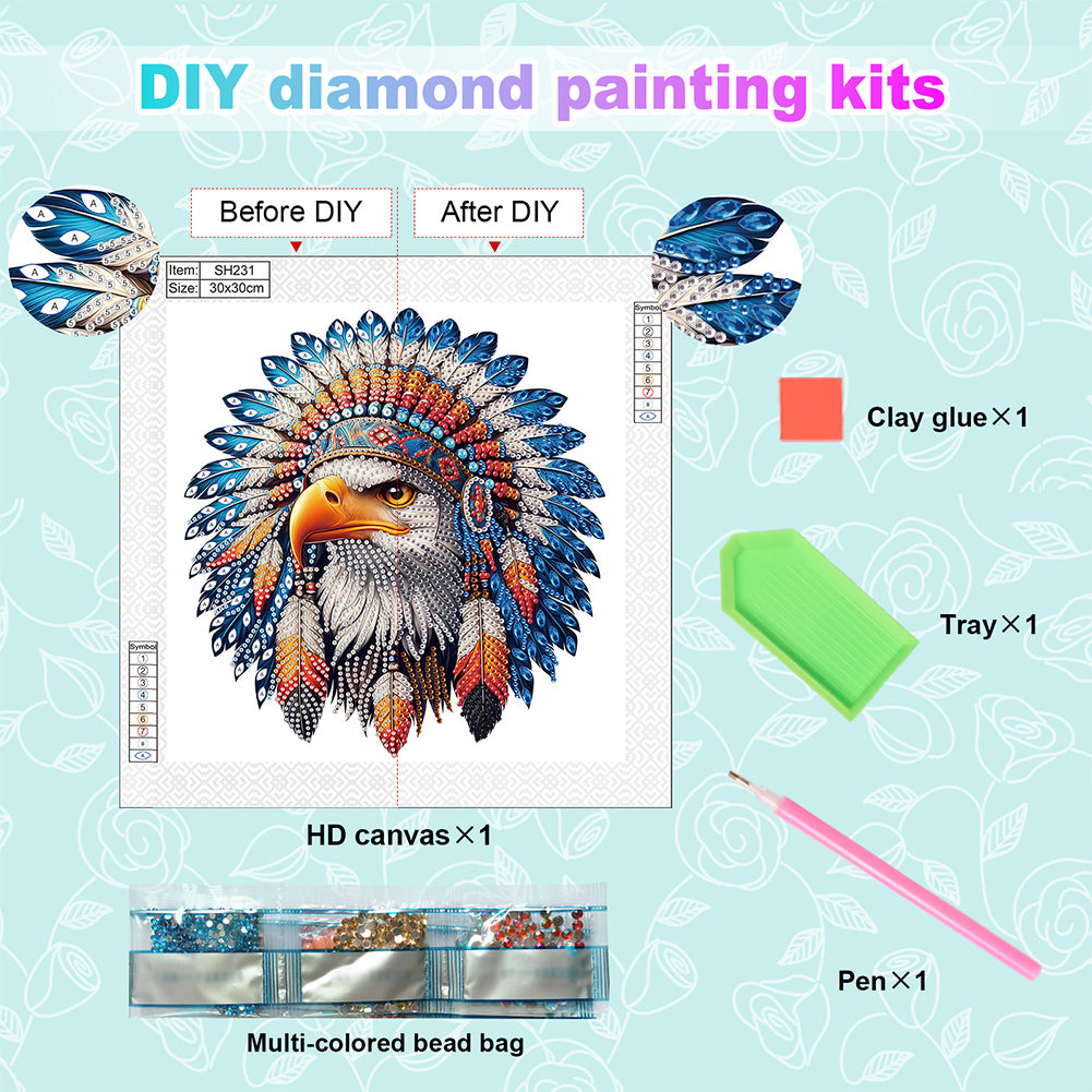 Indian Eagle - Special Shaped Drill Diamond Painting 30*30CM