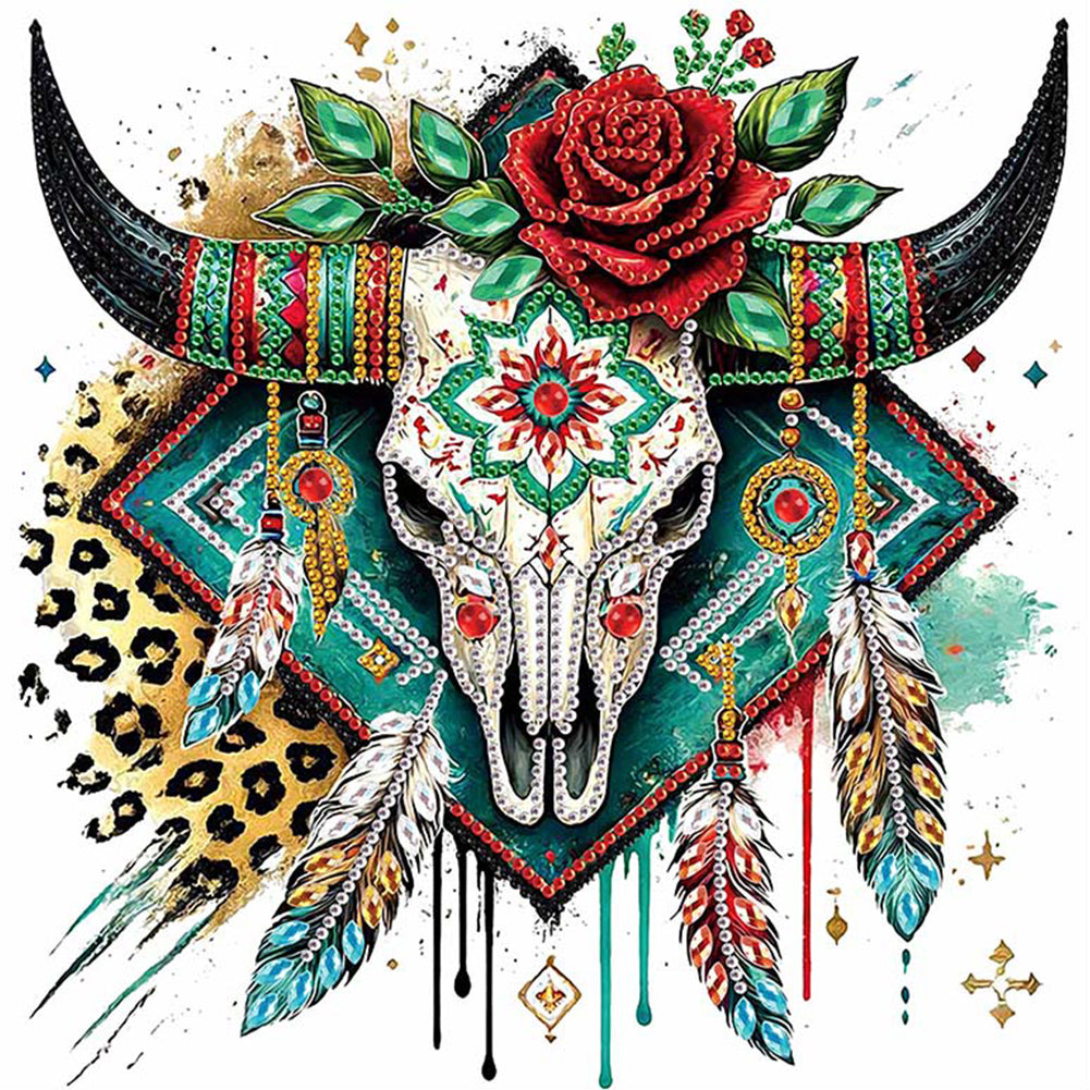 Indian Cow Skull - Special Shaped Drill Diamond Painting 30*30CM