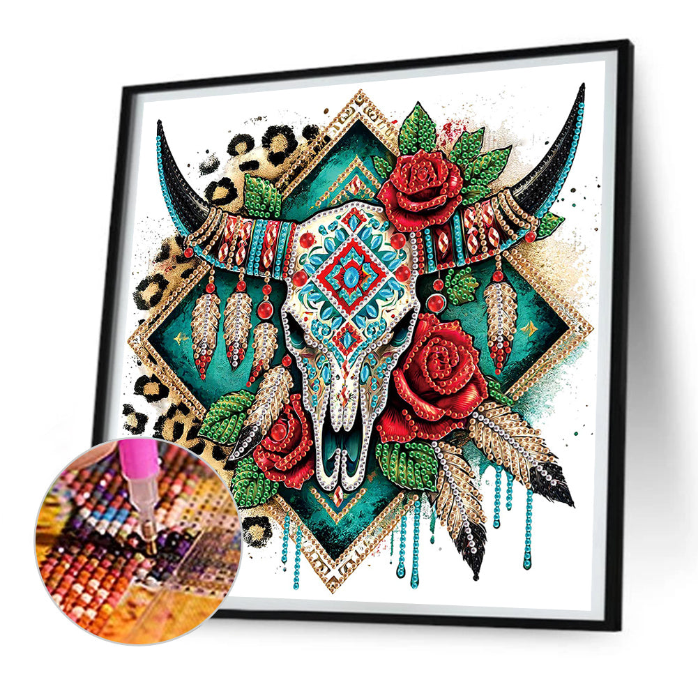 Indian Cow Skull - Special Shaped Drill Diamond Painting 30*30CM