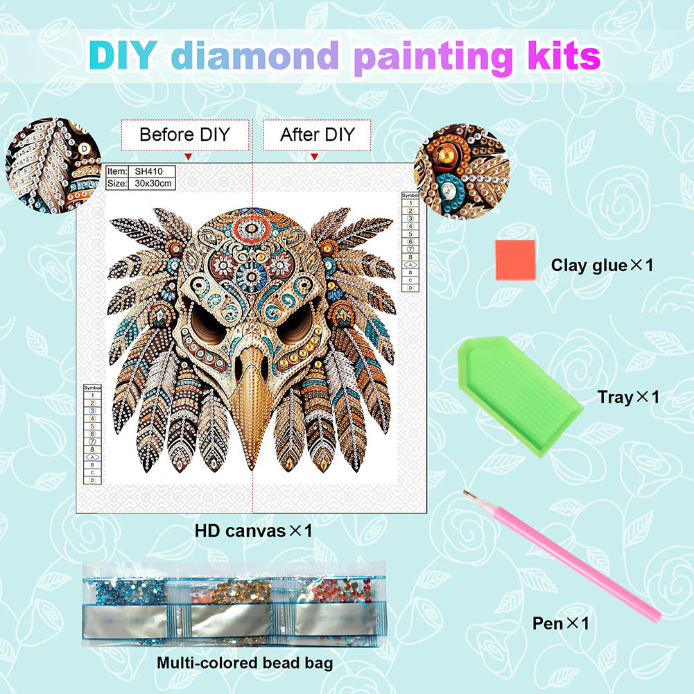 Indian Eagle Skull - Special Shaped Drill Diamond Painting 30*30CM