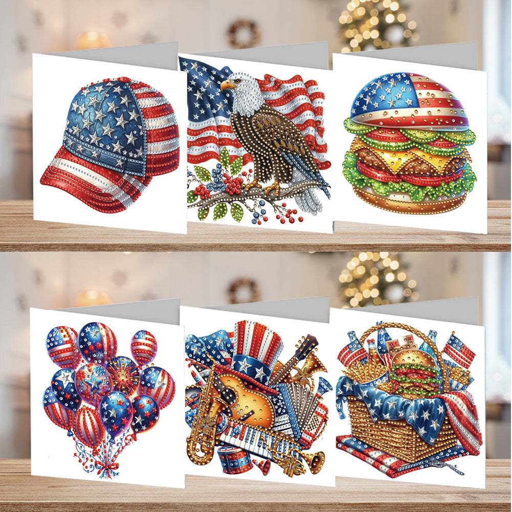 6Pcs Independence Day Diamond Painting Greeting Cards DIY Diamond Drawing Card