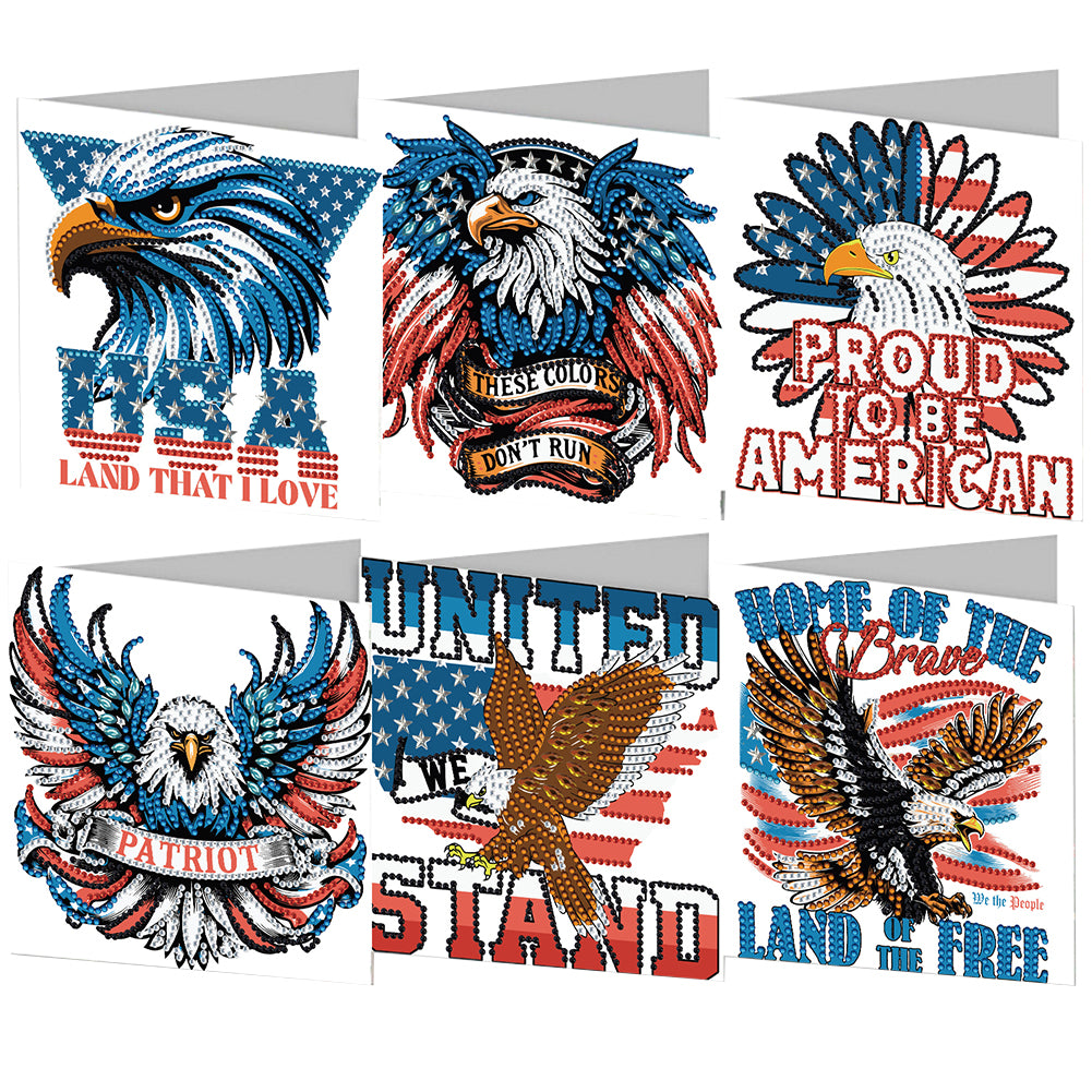 6Pcs Independence Day Diamond Painting Greeting Cards DIY Diamond Drawing Card