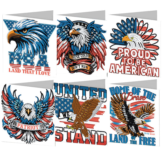6Pcs Independence Day Diamond Painting Greeting Cards DIY Diamond Drawing Card