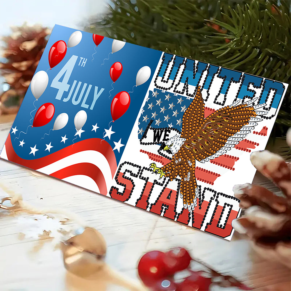 6Pcs Independence Day Diamond Painting Greeting Cards DIY Diamond Drawing Card