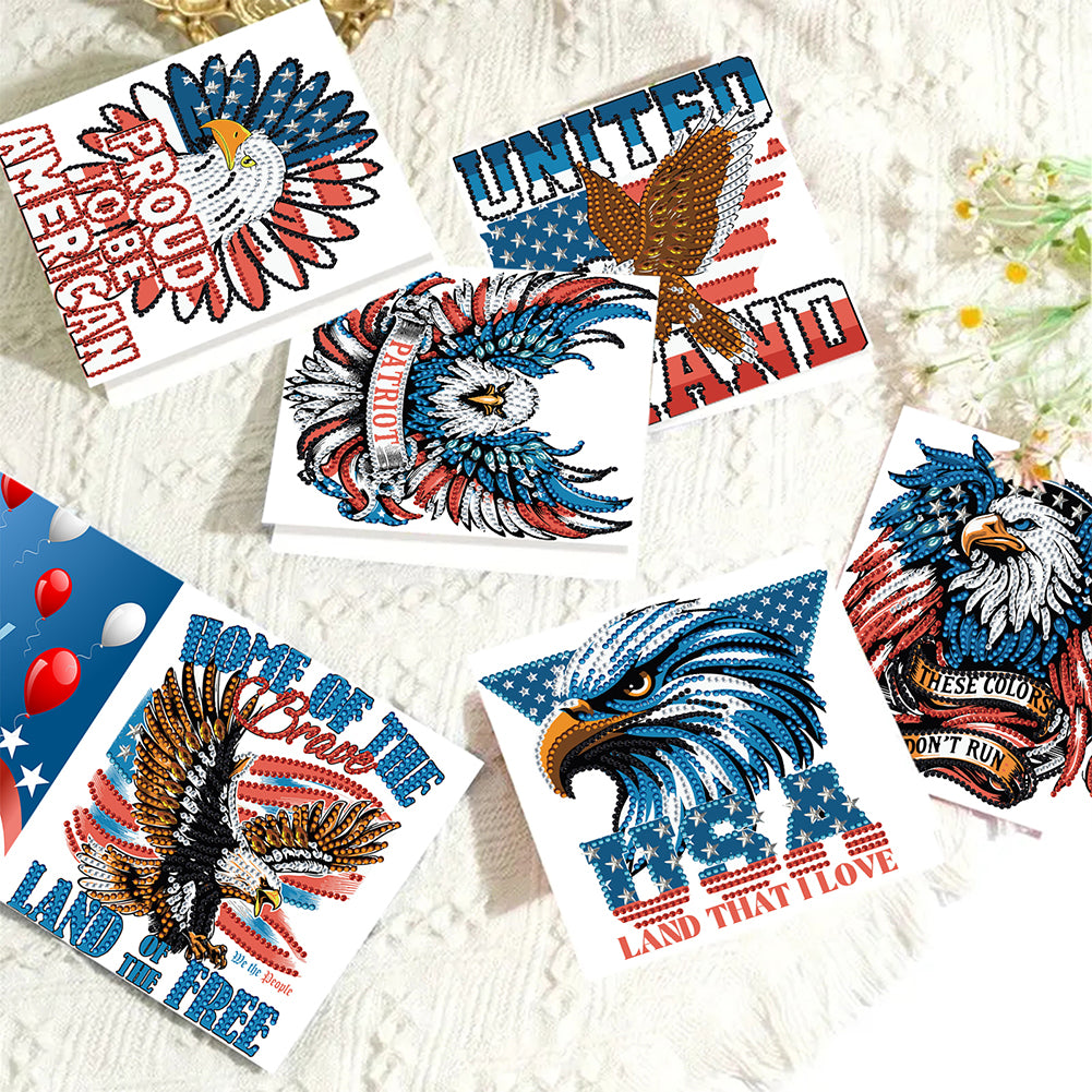 6Pcs Independence Day Diamond Painting Greeting Cards DIY Diamond Drawing Card