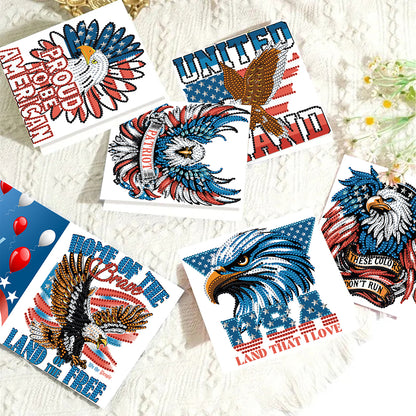 6Pcs Independence Day Diamond Painting Greeting Cards DIY Diamond Drawing Card