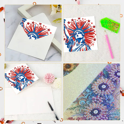 6Pcs Independence Day Diamond Painting Greeting Cards DIY Diamond Drawing Card