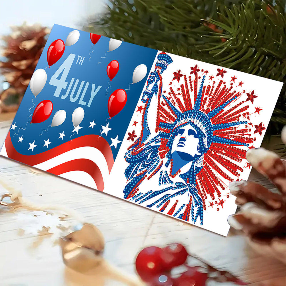 6Pcs Independence Day Diamond Painting Greeting Cards DIY Diamond Drawing Card