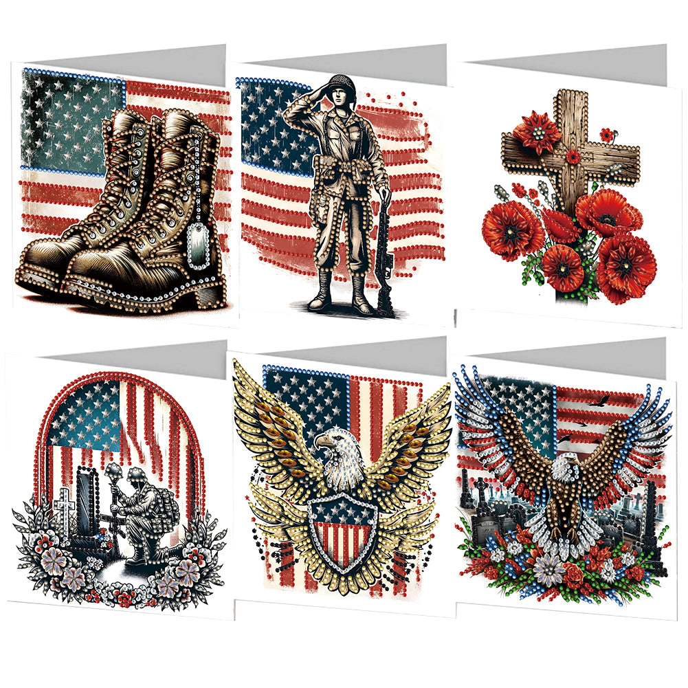 6Pcs Independence Day Diamond Painting Greeting Cards DIY Diamond Drawing Card