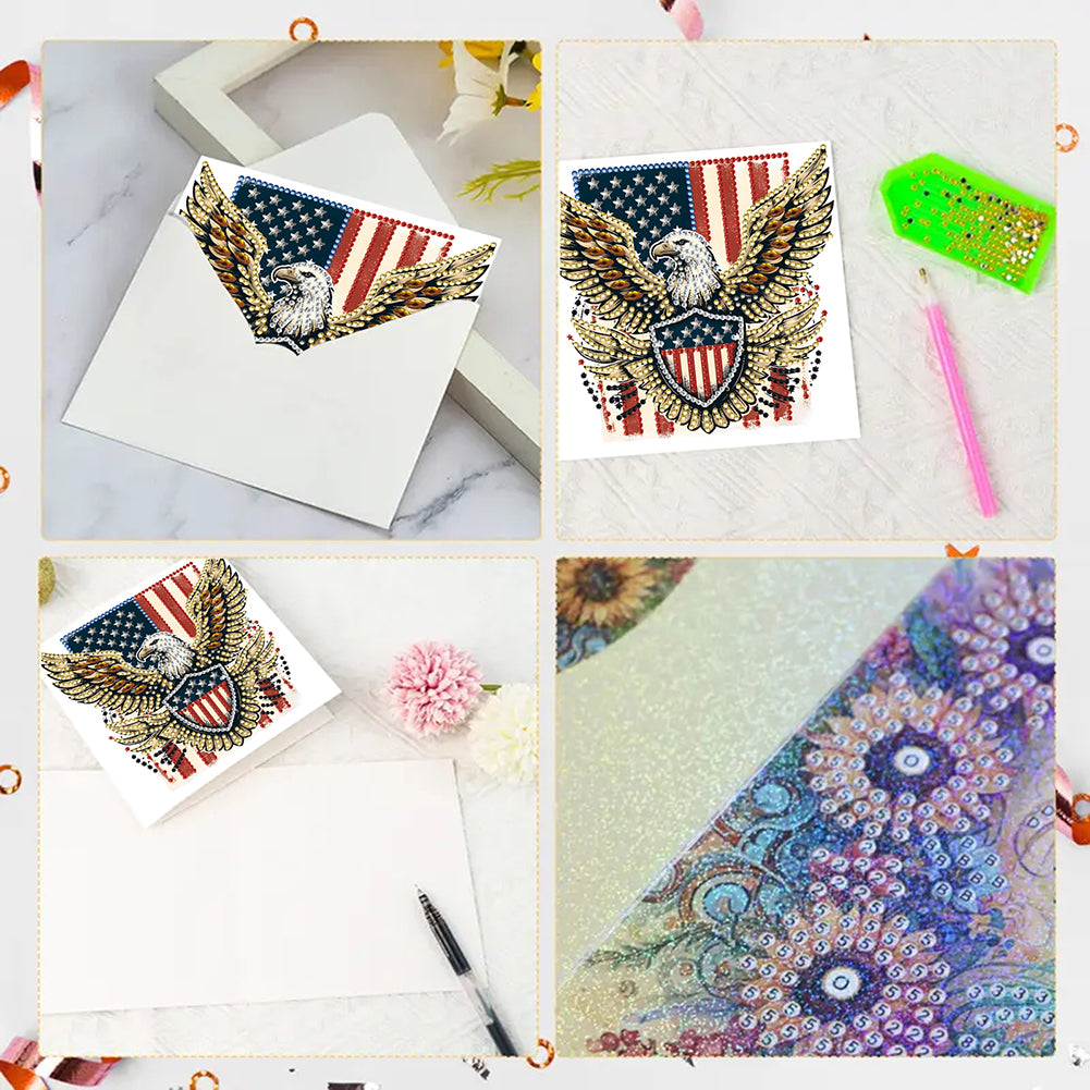 6Pcs Independence Day Diamond Painting Greeting Cards DIY Diamond Drawing Card
