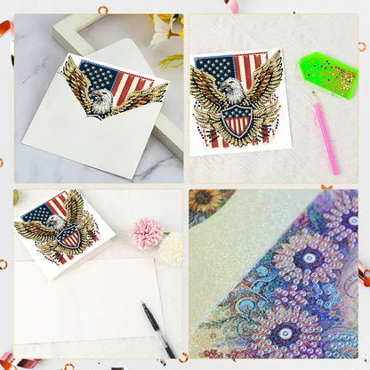 6Pcs Independence Day Diamond Painting Greeting Cards DIY Diamond Drawing Card