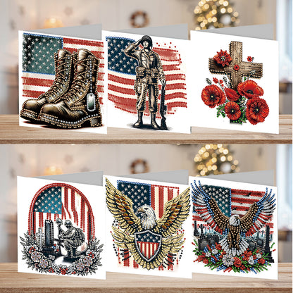 6Pcs Independence Day Diamond Painting Greeting Cards DIY Diamond Drawing Card