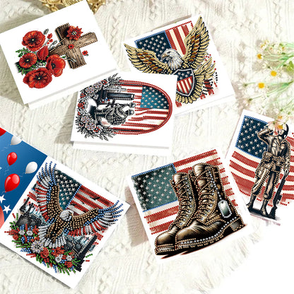 6Pcs Independence Day Diamond Painting Greeting Cards DIY Diamond Drawing Card