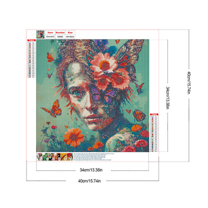 Flower And Girl - Full Round Drill Diamond Painting 40*40CM