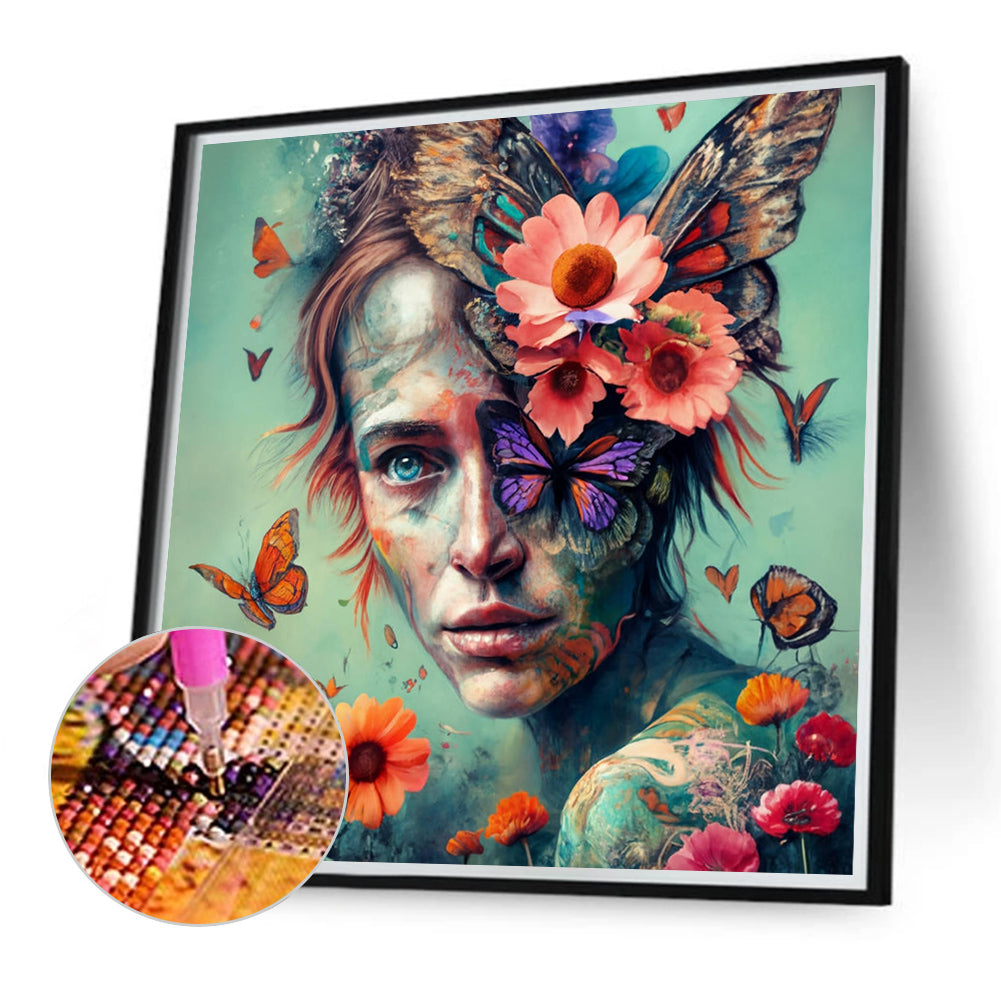 Flower And Girl - Full Round Drill Diamond Painting 40*40CM