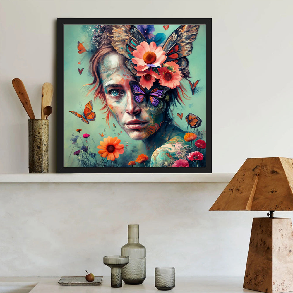 Flower And Girl - Full Round Drill Diamond Painting 40*40CM
