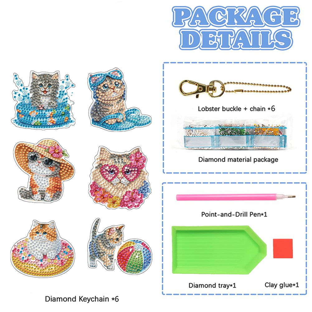 6Pcs Double Sided Special Shaped Beautiful Pattern Full Drill Keyring for Adults