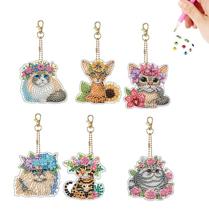 6Pcs Double Sided Special Shaped Beautiful Pattern Full Drill Keyring for Adults