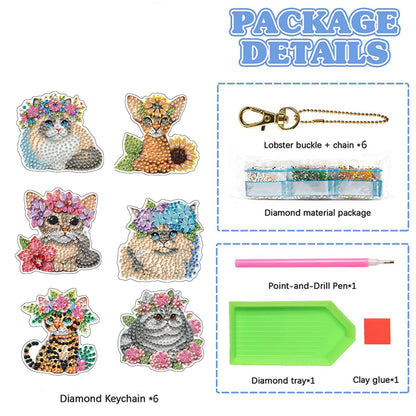 6Pcs Double Sided Special Shaped Beautiful Pattern Full Drill Keyring for Adults