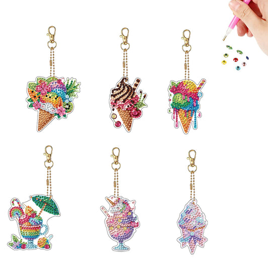6Pcs Double Sided Special Shaped Beautiful Pattern Full Drill Keyring for Adults