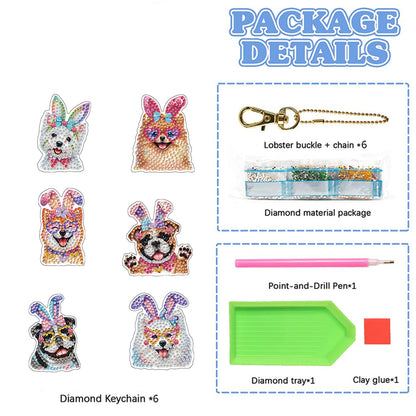 6Pcs Double Sided Special Shaped Beautiful Pattern Full Drill Keyring for Adults
