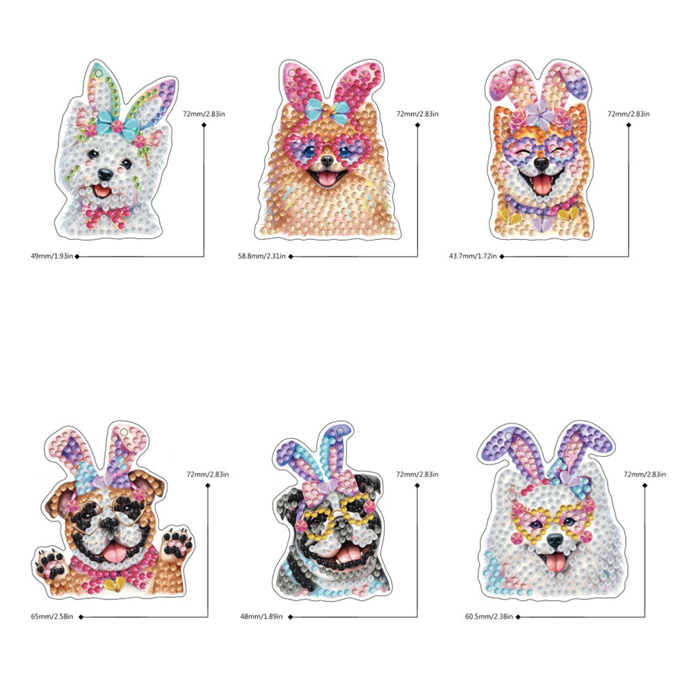 6Pcs Double Sided Special Shaped Beautiful Pattern Full Drill Keyring for Adults