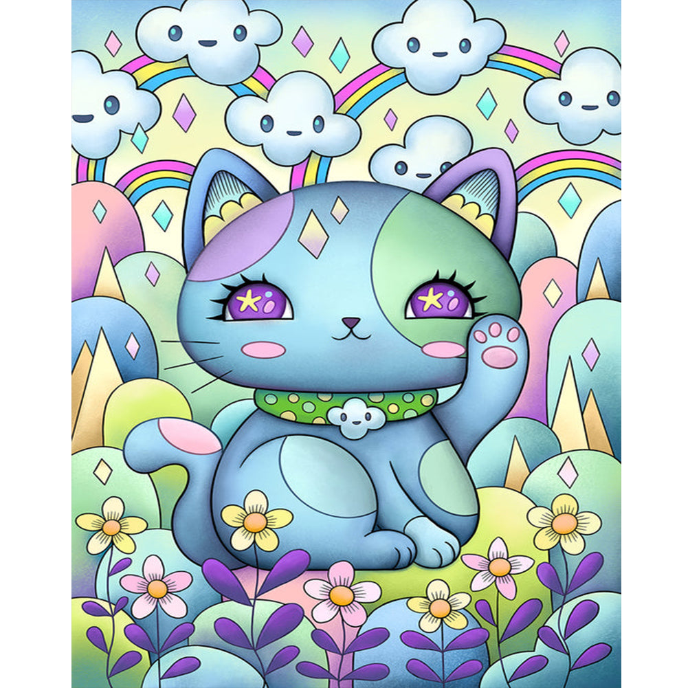 Blue Kitten - Full Round Drill Diamond Painting 40*50CM