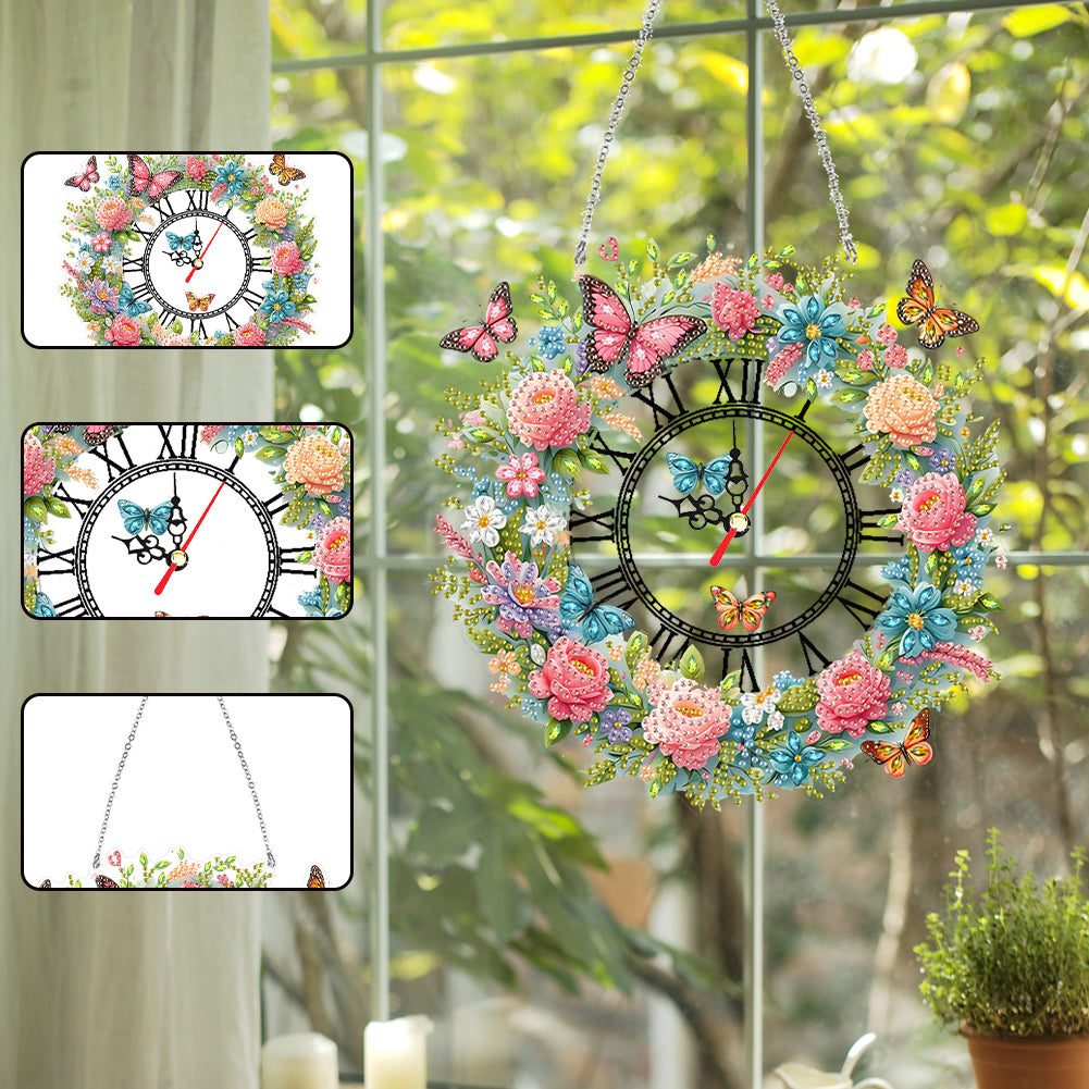 Acrylic Special Shape Flowers 5D Diamond Painting Clock Art Craft for Home Decor