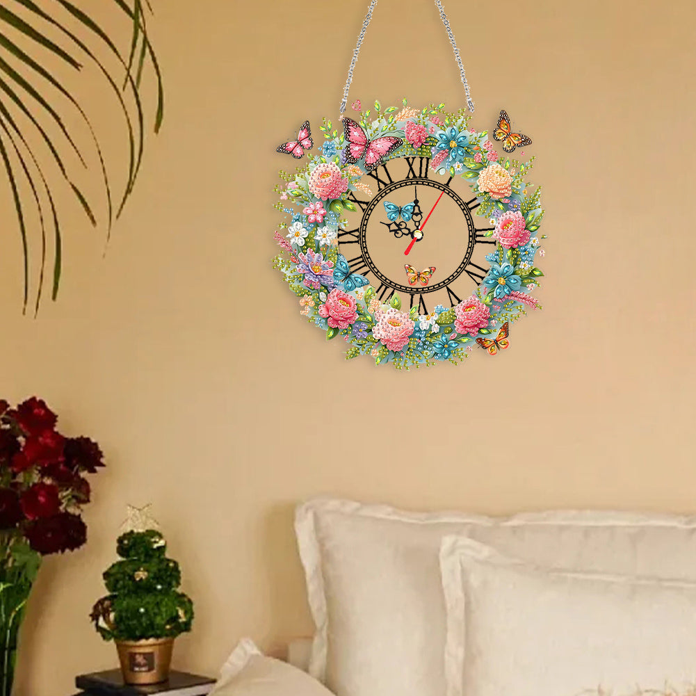 Acrylic Special Shape Flowers 5D Diamond Painting Clock Art Craft for Home Decor