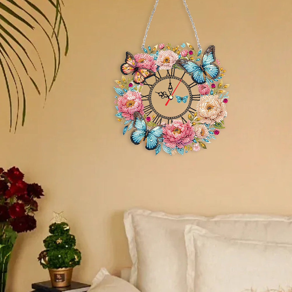 Acrylic Special Shape Flowers 5D Diamond Painting Clock Art Craft for Home Decor