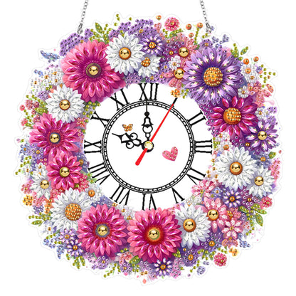 Acrylic Special Shape Flowers 5D Diamond Painting Clock Art Craft for Home Decor