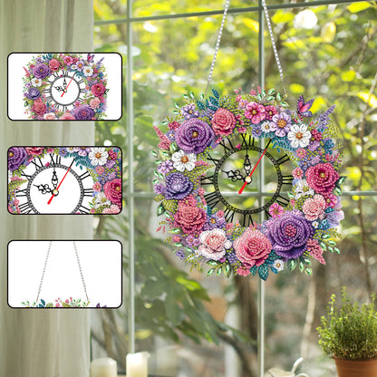 Acrylic Special Shape Flowers 5D Diamond Painting Clock Art Craft for Home Decor