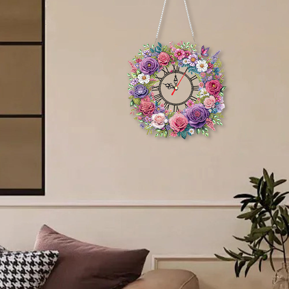 Acrylic Special Shape Flowers 5D Diamond Painting Clock Art Craft for Home Decor