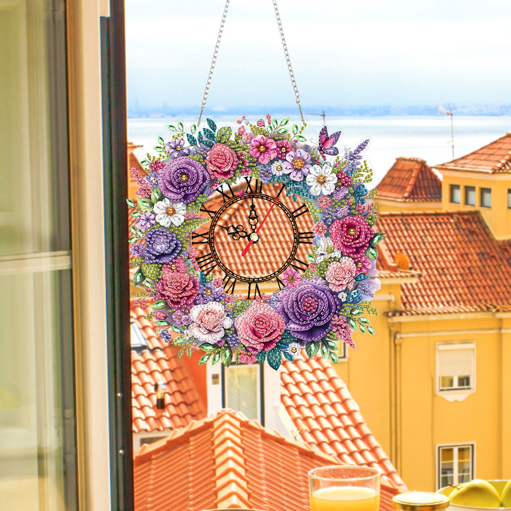 Acrylic Special Shape Flowers 5D Diamond Painting Clock Art Craft for Home Decor