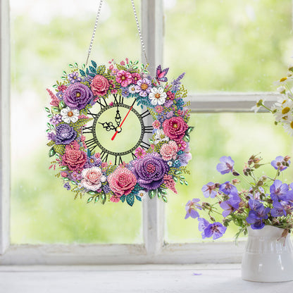 Acrylic Special Shape Flowers 5D Diamond Painting Clock Art Craft for Home Decor