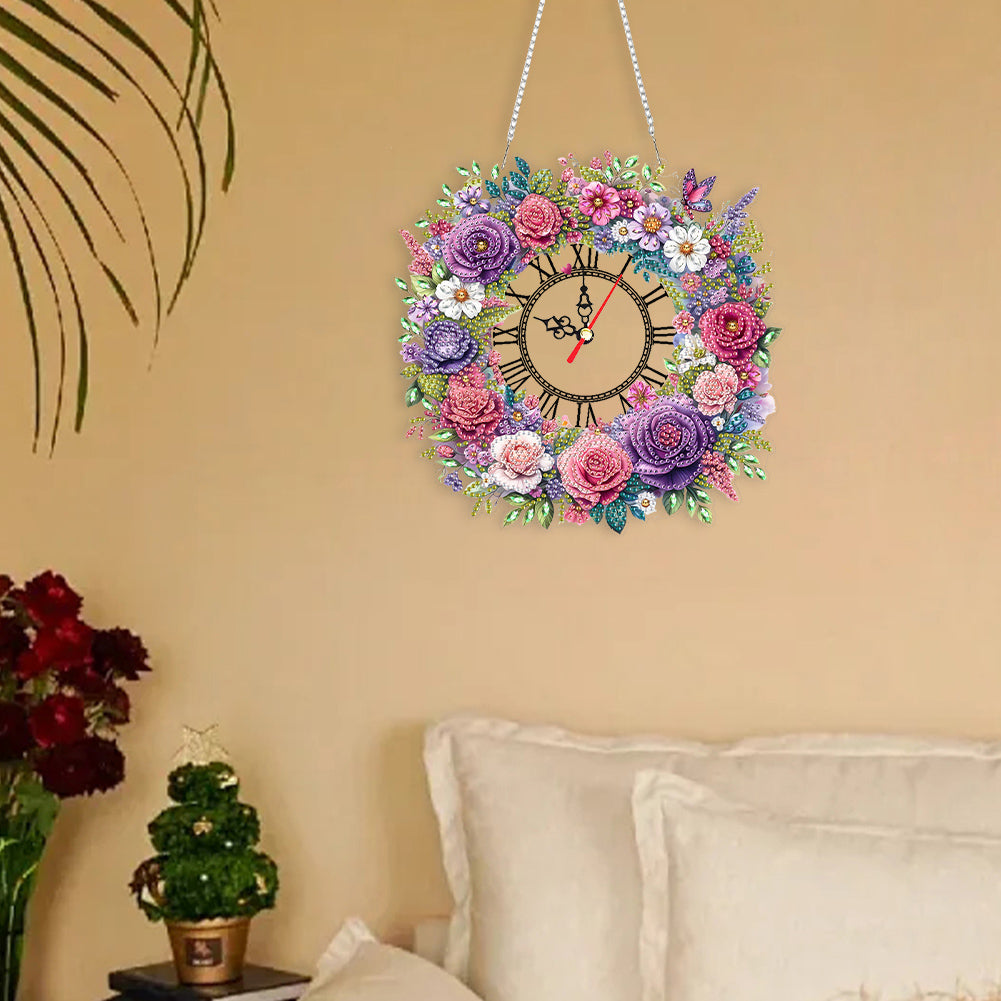 Acrylic Special Shape Flowers 5D Diamond Painting Clock Art Craft for Home Decor