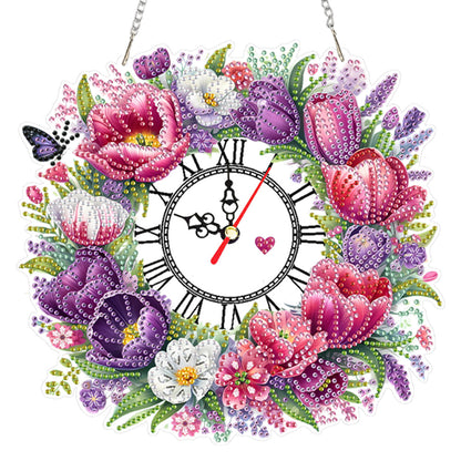 Acrylic Special Shape Flowers 5D Diamond Painting Clock Art Craft for Home Decor