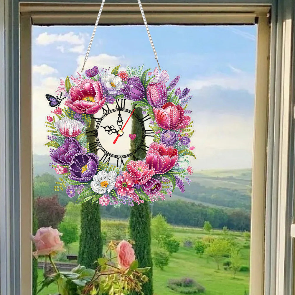 Acrylic Special Shape Flowers 5D Diamond Painting Clock Art Craft for Home Decor
