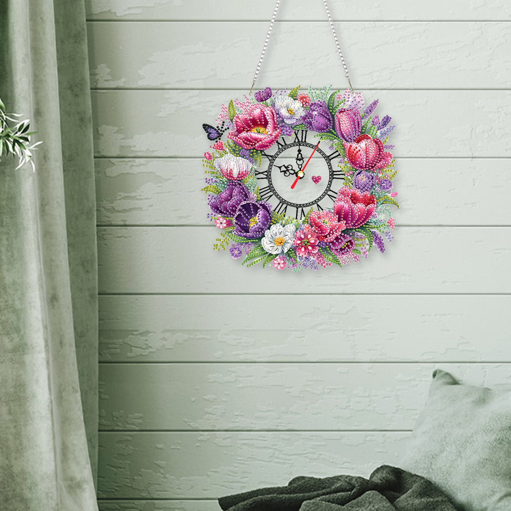 Acrylic Special Shape Flowers 5D Diamond Painting Clock Art Craft for Home Decor