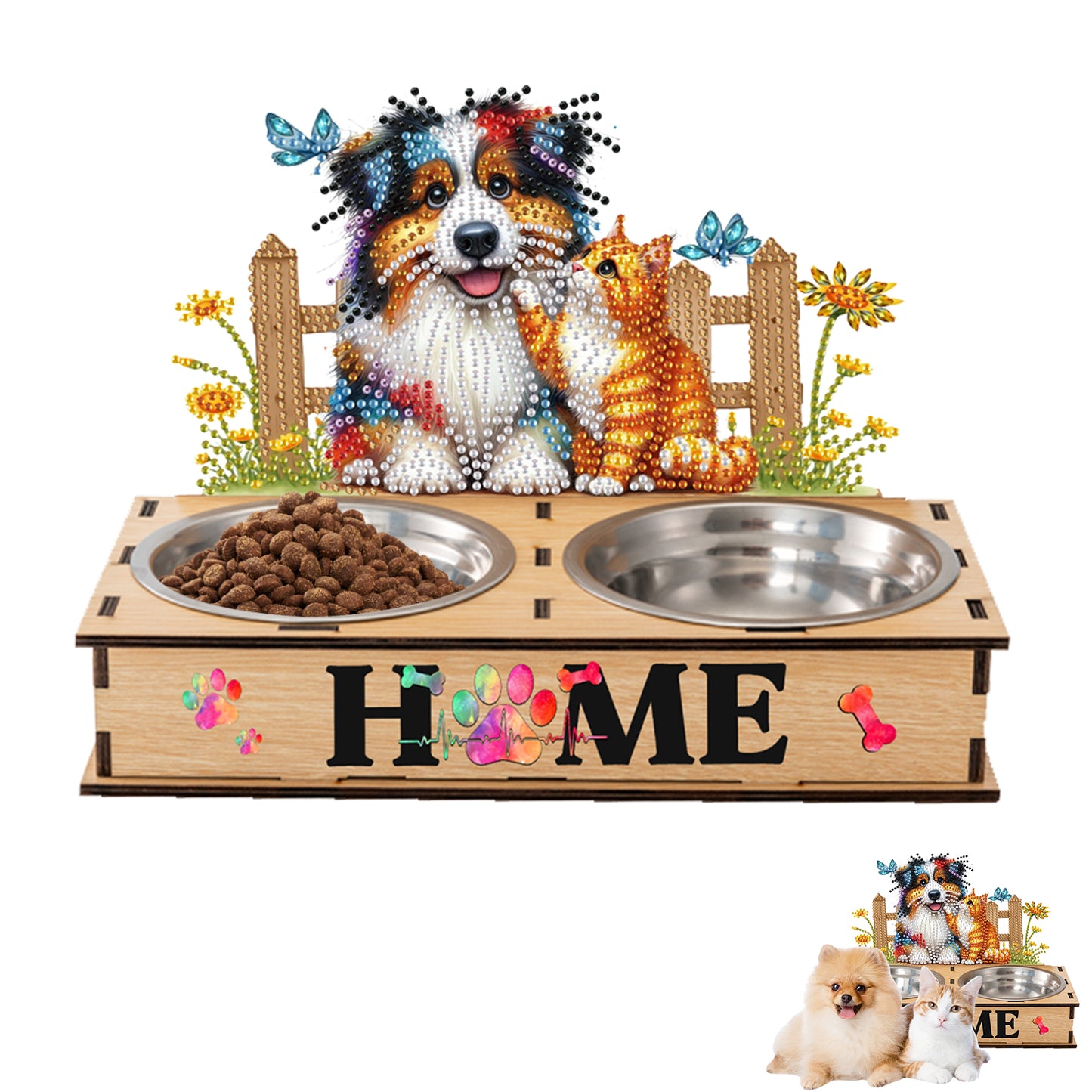5D DIY Diamond Painting Water Feeder Diamond Art Dog Bowl for Small Medium Pets