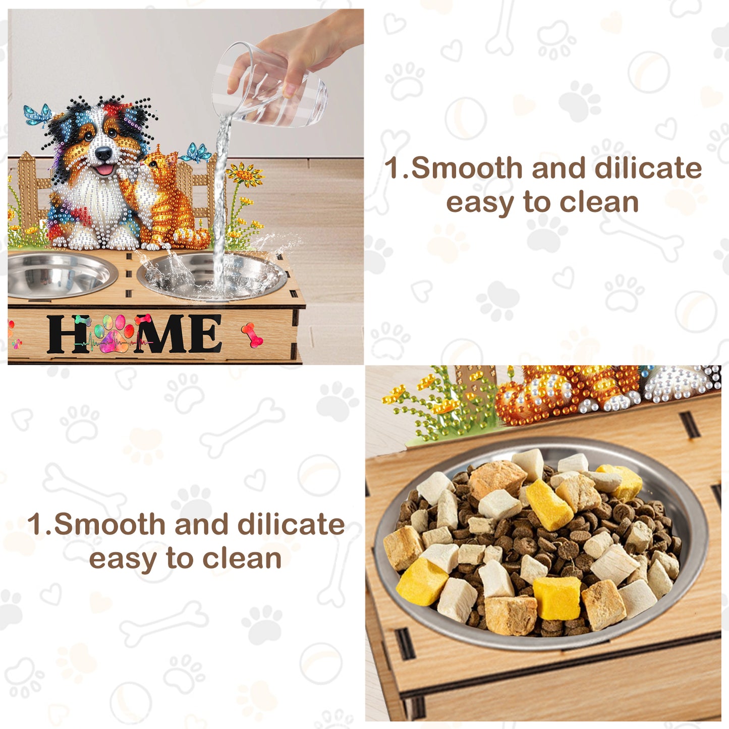 5D DIY Diamond Painting Water Feeder Diamond Art Dog Bowl for Small Medium Pets
