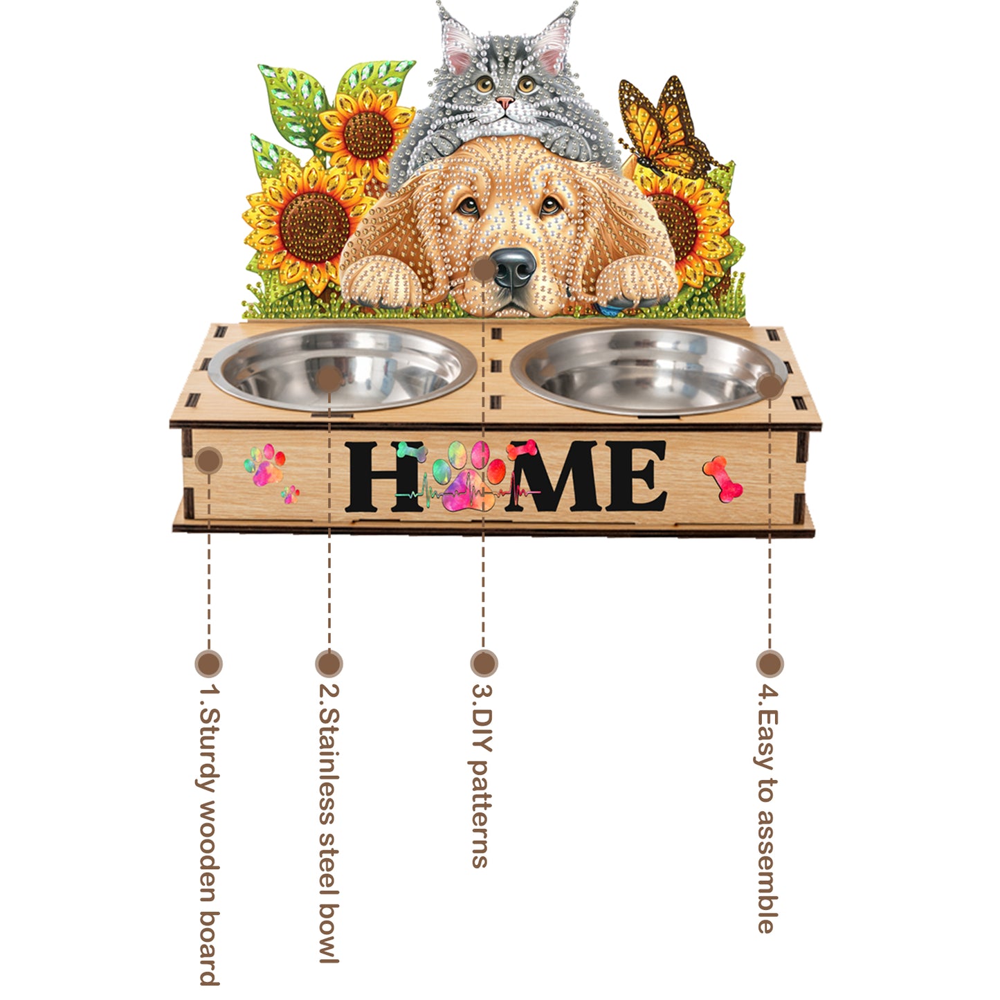 5D DIY Diamond Painting Water Feeder Diamond Art Dog Bowl for Small Medium Pets