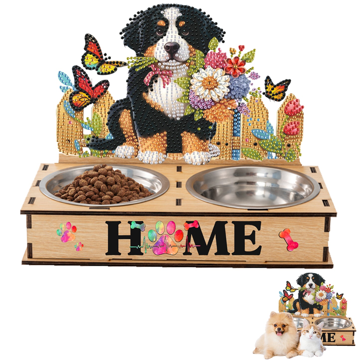 5D DIY Diamond Painting Water Feeder Diamond Art Dog Bowl for Small Medium Pets