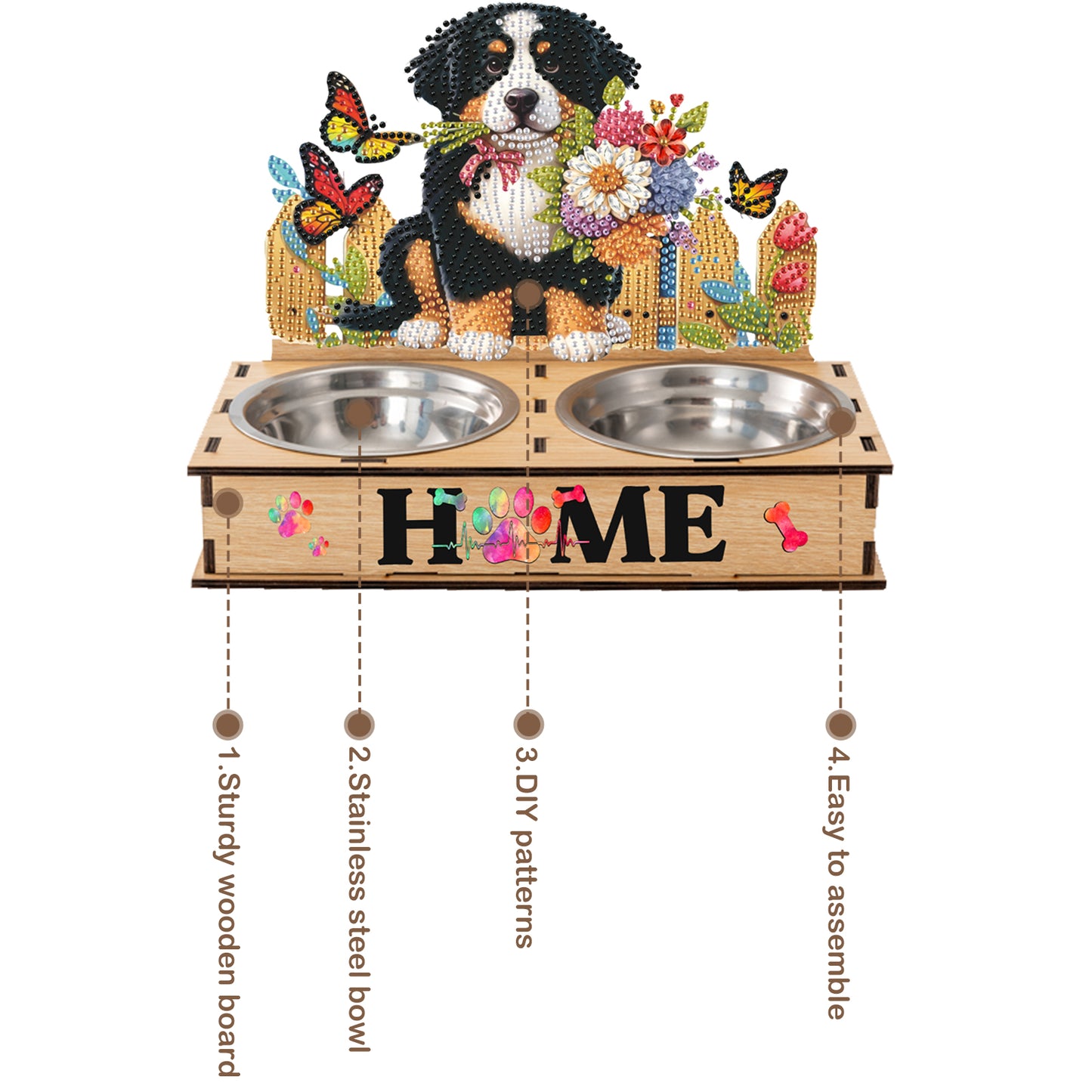 5D DIY Diamond Painting Water Feeder Diamond Art Dog Bowl for Small Medium Pets