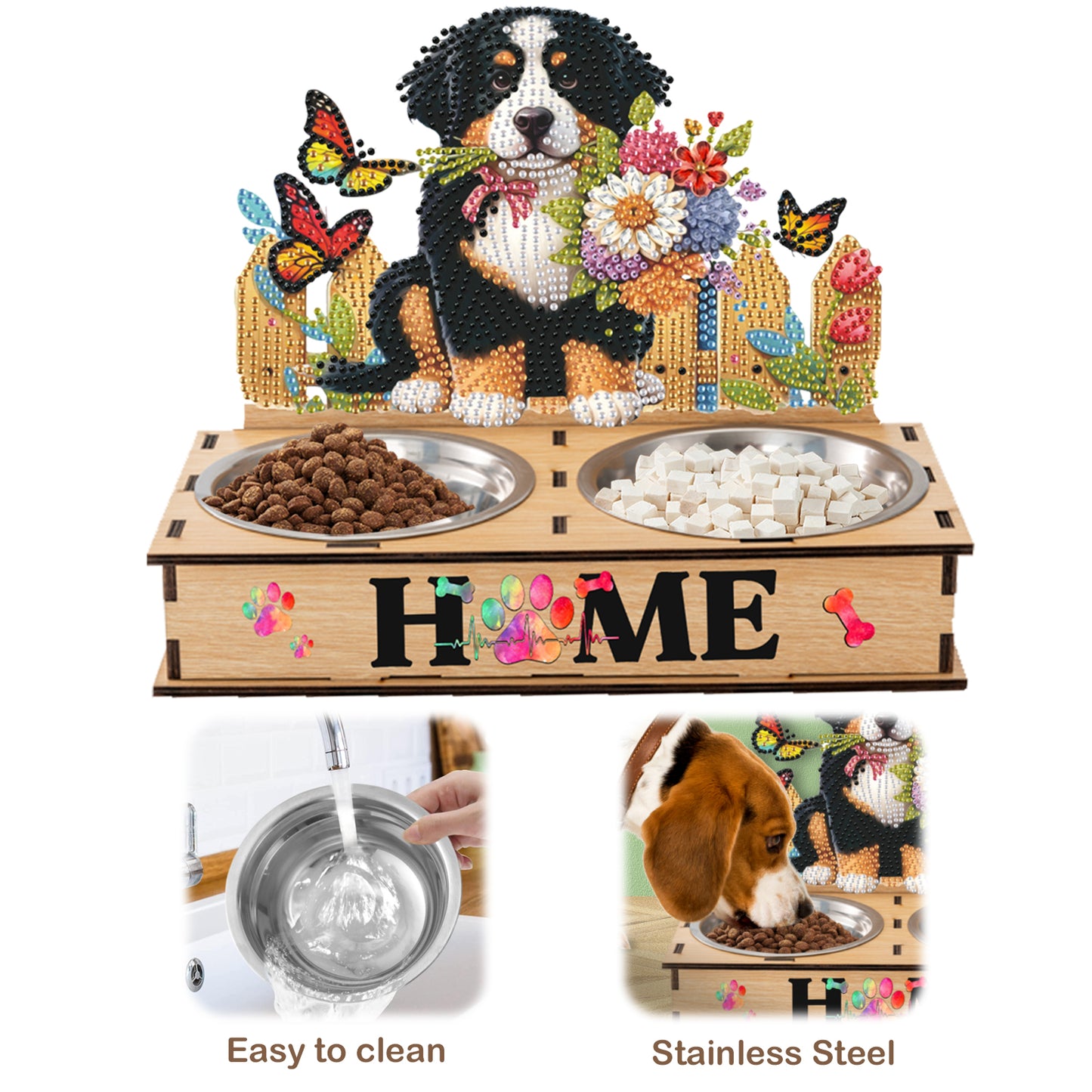 5D DIY Diamond Painting Water Feeder Diamond Art Dog Bowl for Small Medium Pets