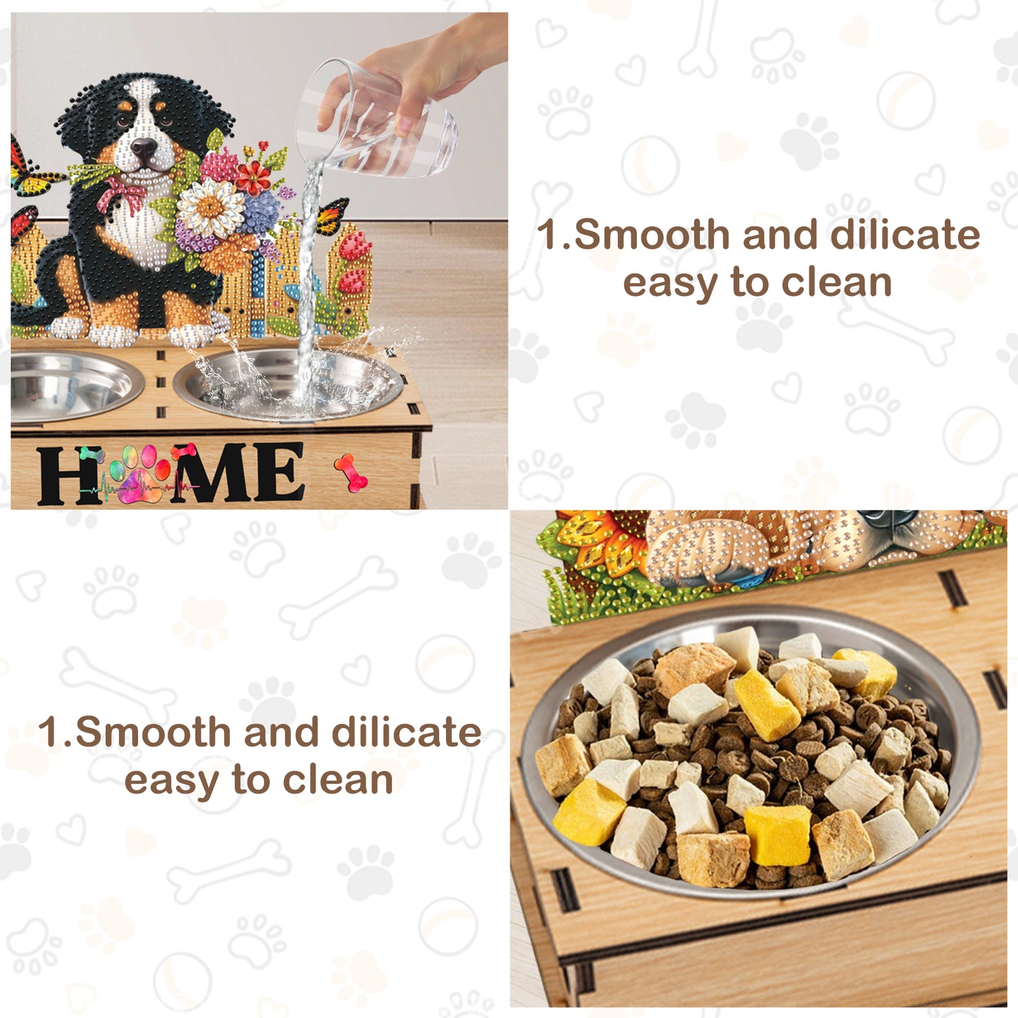 5D DIY Diamond Painting Water Feeder Diamond Art Dog Bowl for Small Medium Pets